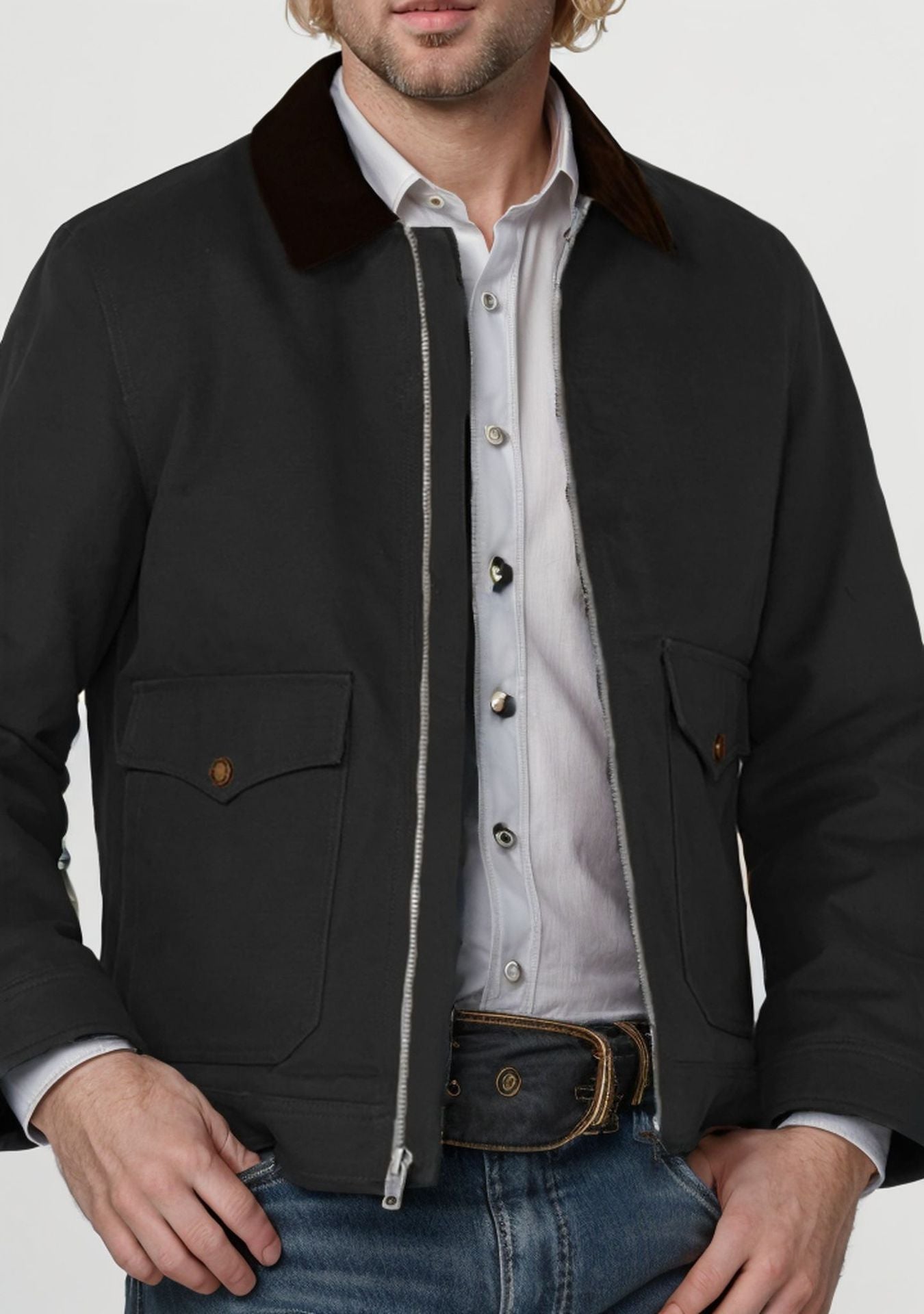 Herren robuste Baumwolljacke mit wärmemantellähnlichem Kragen ModeGeist