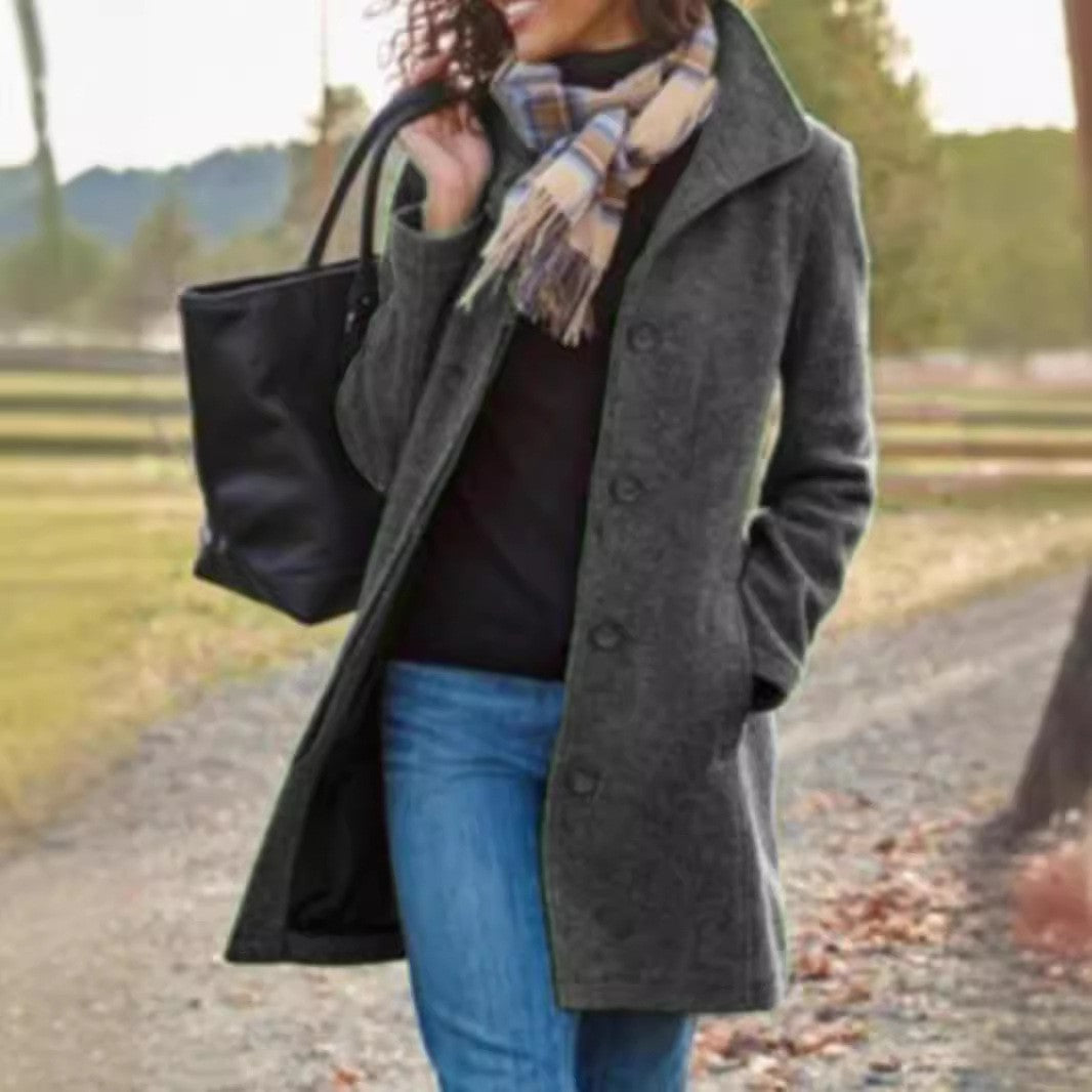 Damen Elegante Wollmantel mit modernen Knopfdetails ModeGeist