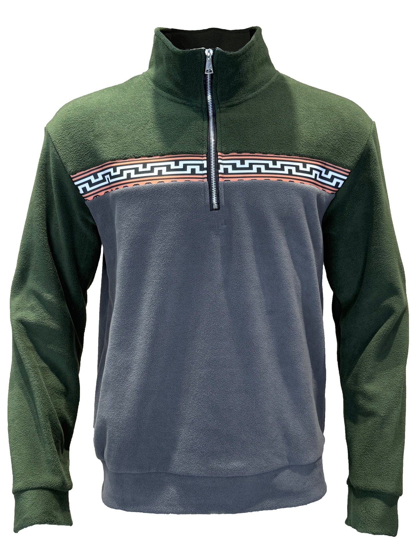 Herren Fleece-Pullover mit stylishem Stehkragen und farblich abgesetztem Muster ModeGeist