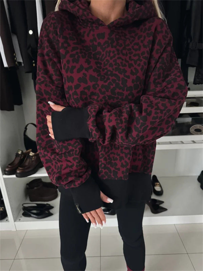 Damen legere Kapuzenpullover mit tierischem Muster und Daumenlöchern ModeGeist