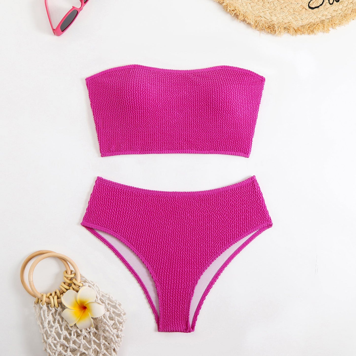 Strukturierter Damen-Bikini mit hohem Bund und Bandeau-Oberteil von MODEGEIST