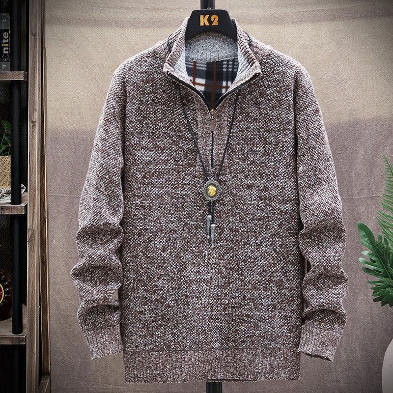 Herren modischer Strickpullover mit halbem Reißverschluss und unterschiedlichen Texturen ModeGeist