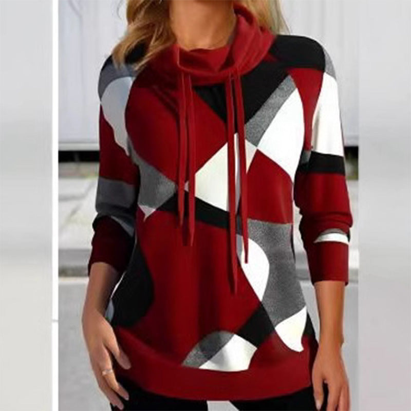 Damen Kapuzenpullover mit geometrischem Muster und hoher Passform ModeGeist