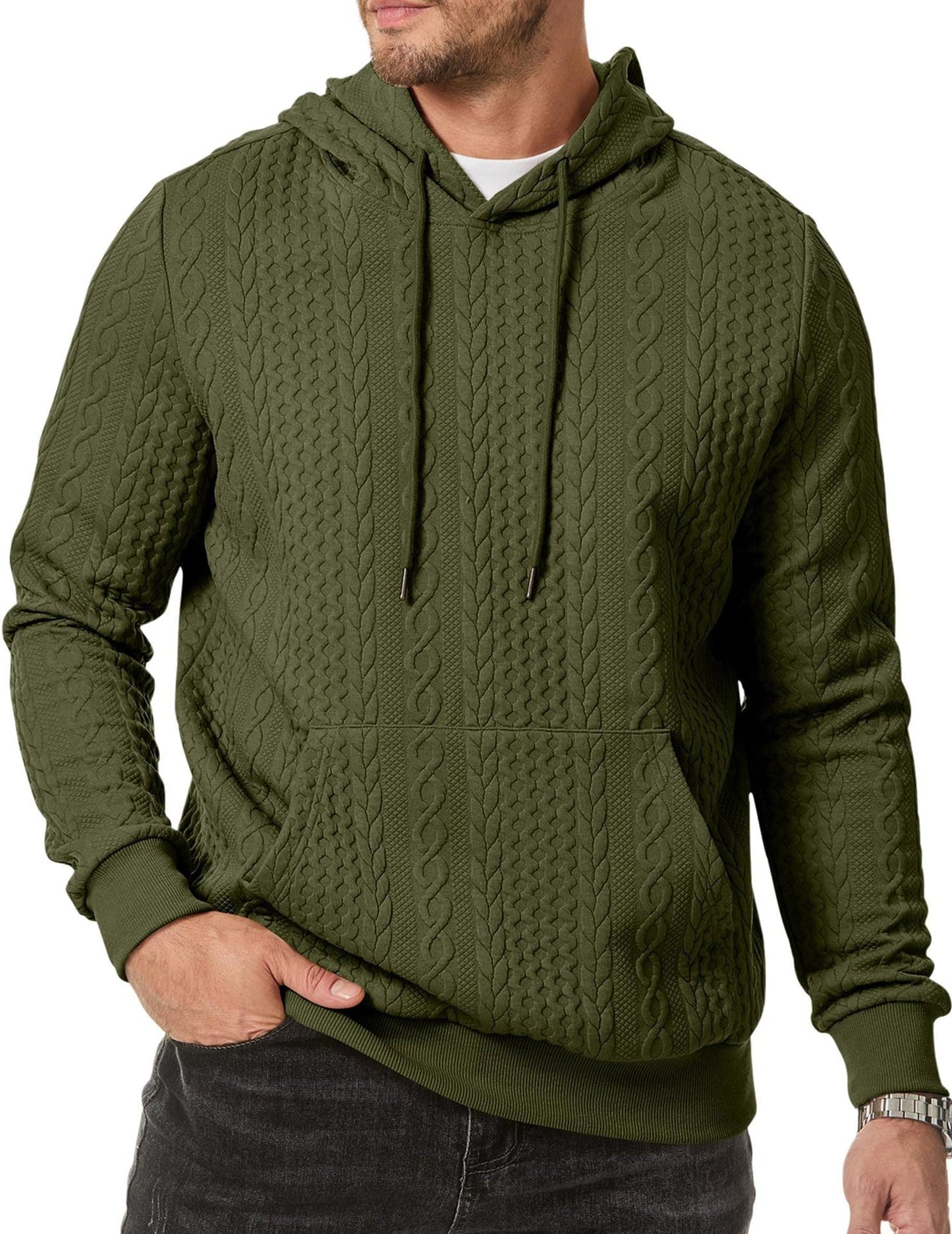 Herren Kapuzenpullover mit strukturiertem Kabelstrickmuster ModeGeist
