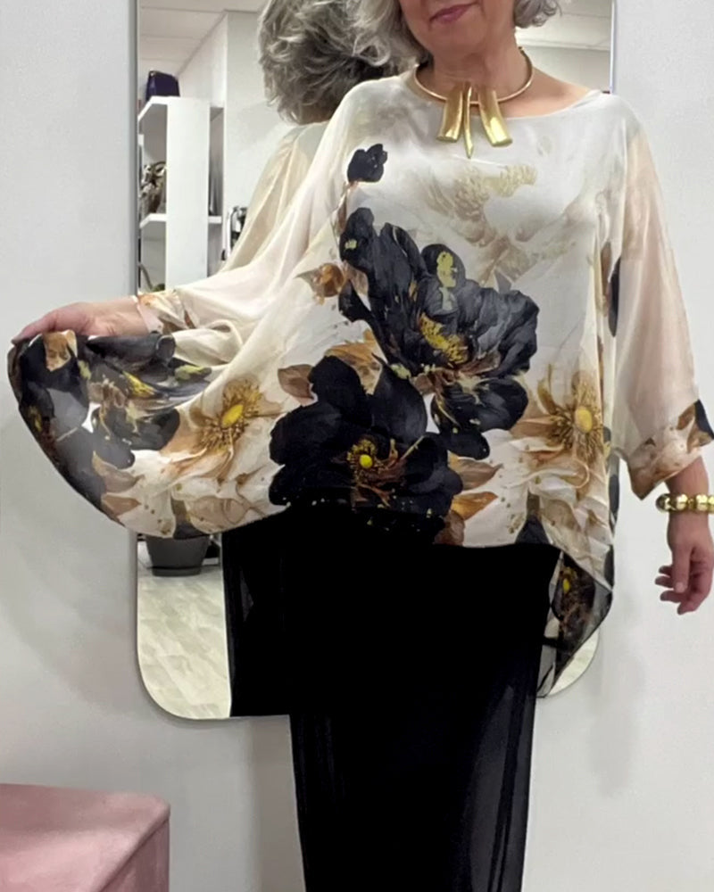 Leichte Damen-Tunika mit Blumenmuster und weiten Ärmeln von MODEGEIST