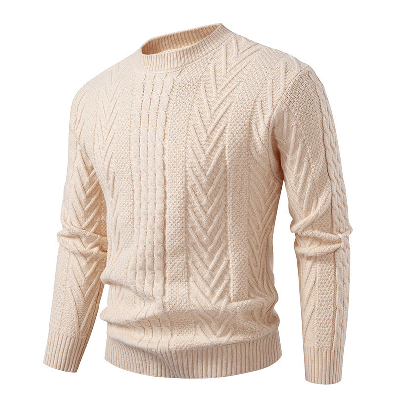 Herren Grobstrickpullover mit Zopfmuster und Rundhalsausschnitt ModeGeist
