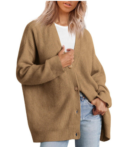 ModeGeist | Cardigan - Damen Herbst gestreifter Knopf-gefüllter Strick-Cardigan
