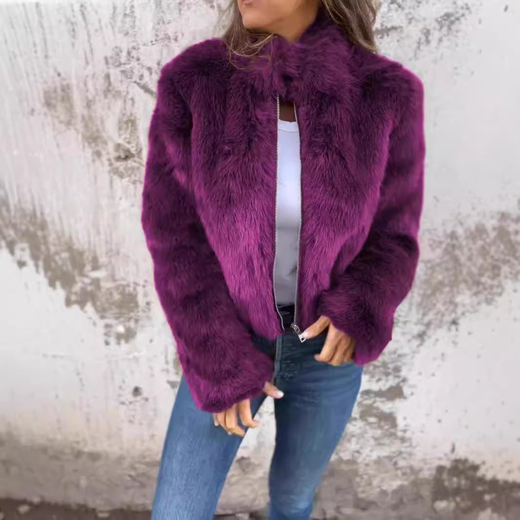 Damen kuschelige Fleecejacke mit hohem Kragen und Reißverschluss ModeGeist