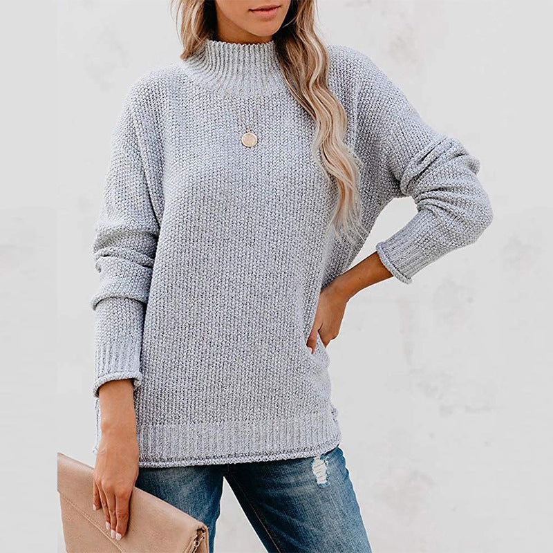 Damen Grobstrickpullover mit hochgeschlossenem Kragen und lässiger Passform ModeGeist