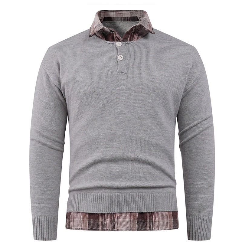 Herren Pullover mit integriertem Hemdkragen und Knopfdetails ModeGeist