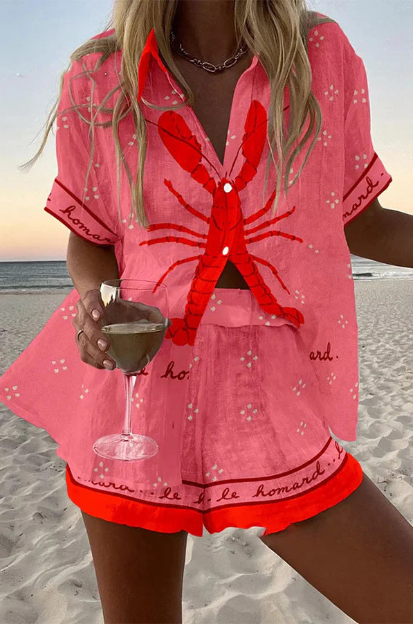 MODEGEIST Damen Zweiteiler Pink Blumenmuster Sommer-Set