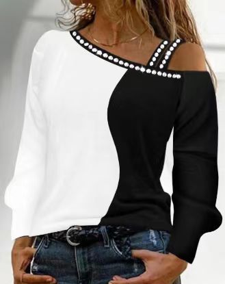 Damen Trendy Asymmetrisches Oberteil mit Strassbesatz ModeGeist
