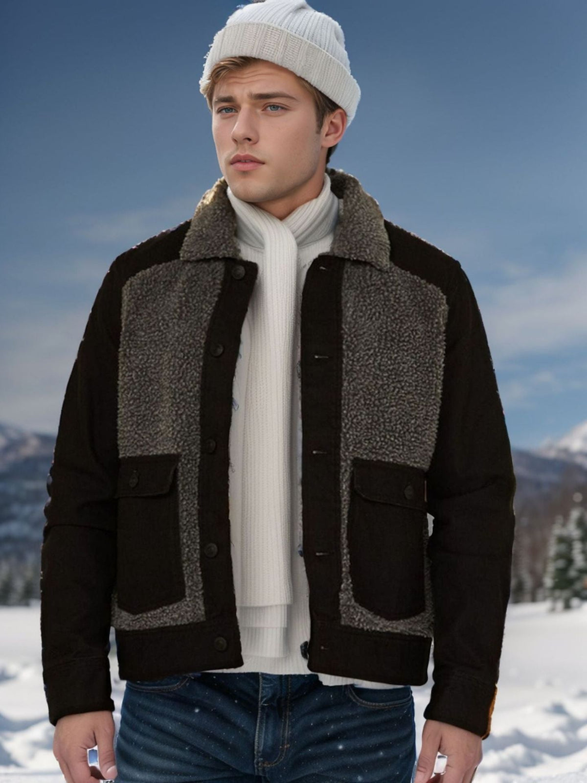 Herren lässige Fleece-Jacke mit strukturiertem Kragen ModeGeist