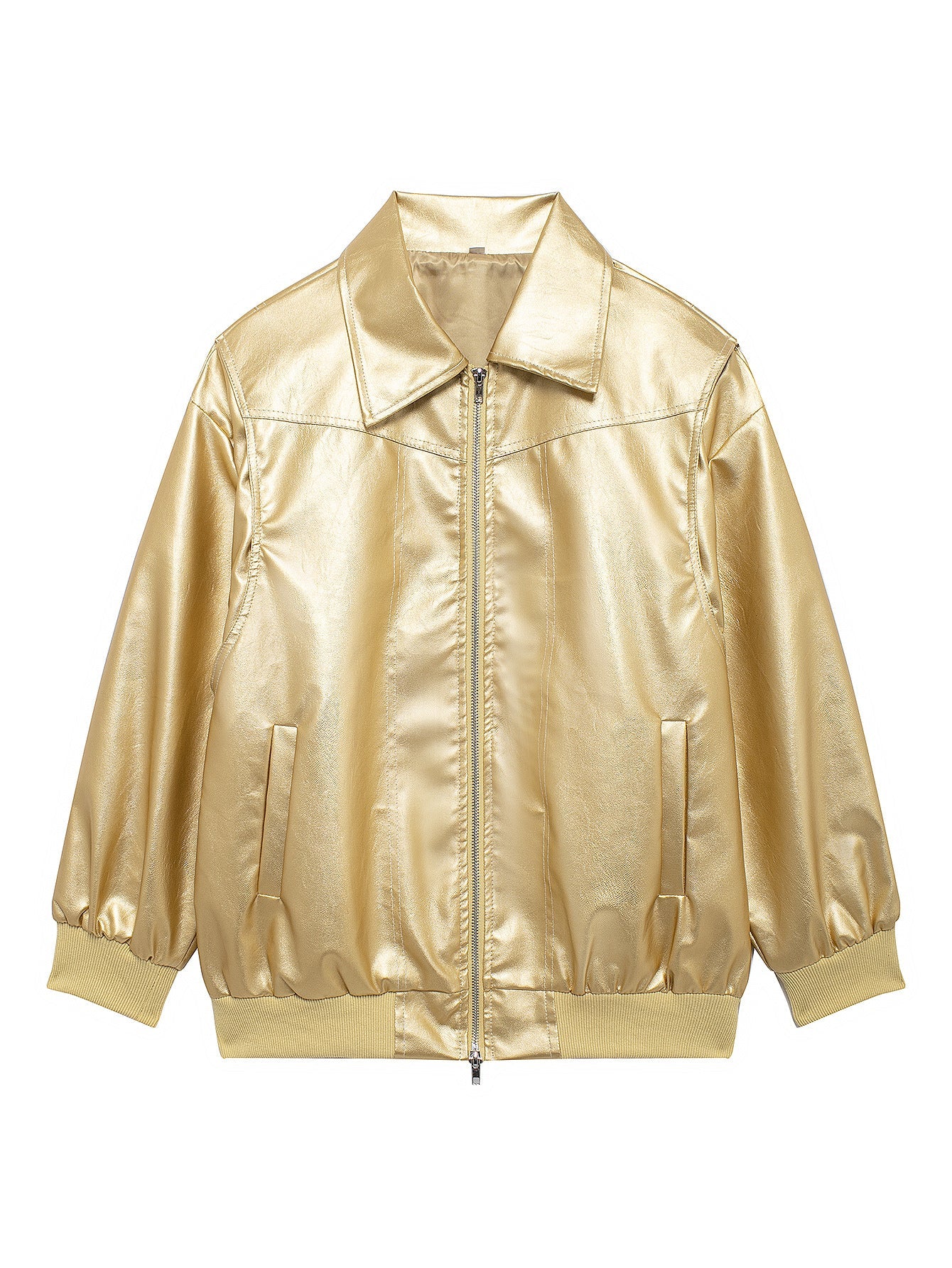 Damen Kunstlederjacke mit lässigem Schnitt und elastischem Saum ModeGeist