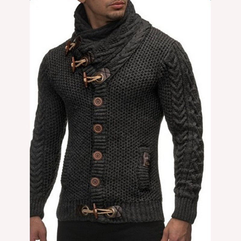 Herren Grobstrickpullover mit Schalkragen und Knopfdetail ModeGeist