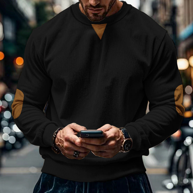 Herren gemütlicher Rundhals Pullover mit Ellbogenpatches ModeGeist