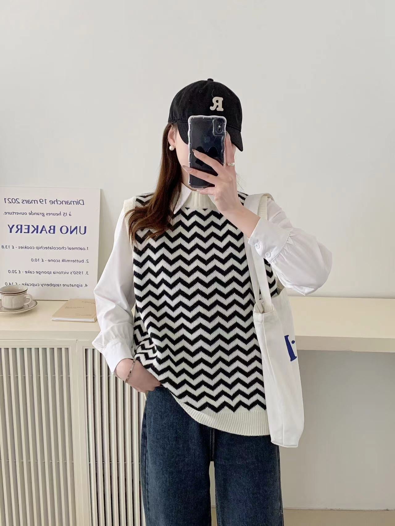 Damen Strickpullover mit Zickzackmuster und elegantem Kragen ModeGeist