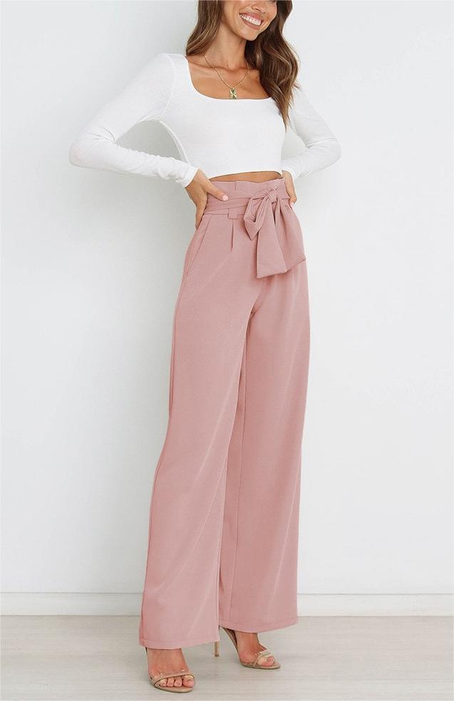 Damen Weitgeschnittene Hose mit dekorativem Bindegürtel ModeGeist