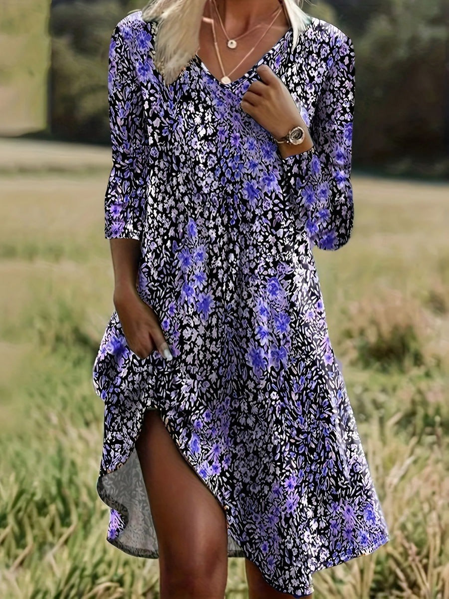 Damen Freizeitkleid mit modischem V-Ausschnitt und Seitenschlitz ModeGeist