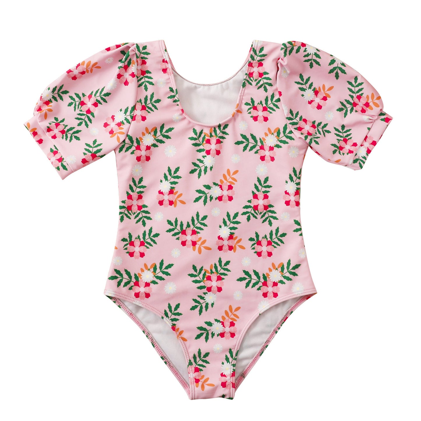 Elegantes Damen Badeanzugsmodell mit Puffärmeln und Blumenmuster