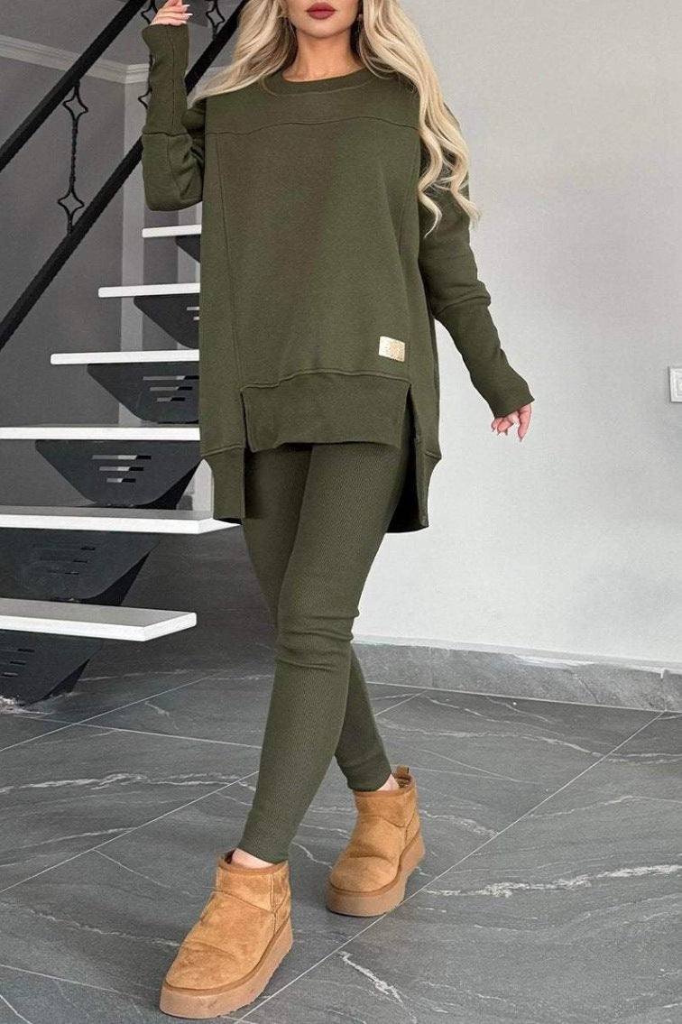 Damen Lässiges Langarm Sweatshirt-Set mit asymmetrischem Schnitt und praktischen Taschen ModeGeist