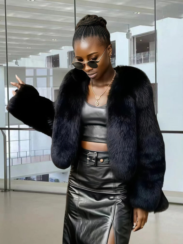 Damen Fleece Kunstpelzmantel ModeGeist