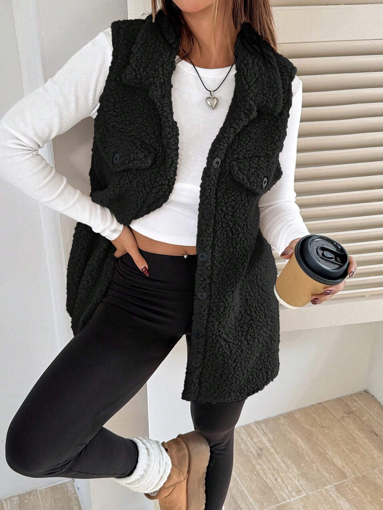 Damen Teddy-Weste mit Taschen ModeGeist