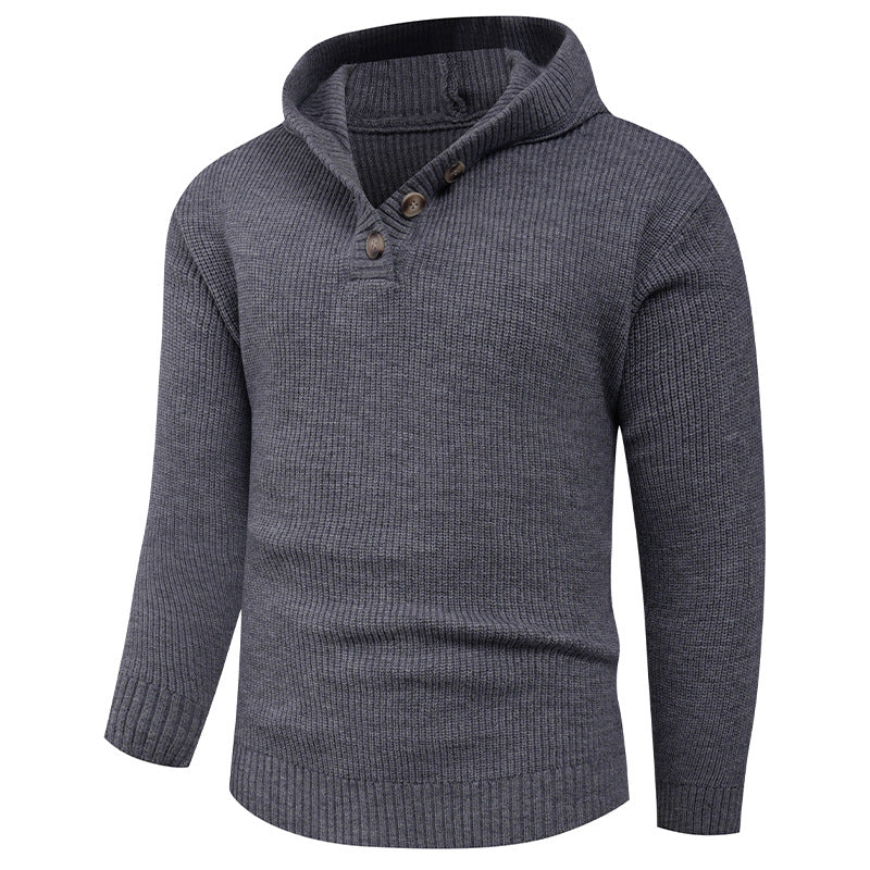Herren Pullover mit Schalkragen und Holzknöpfen ModeGeist