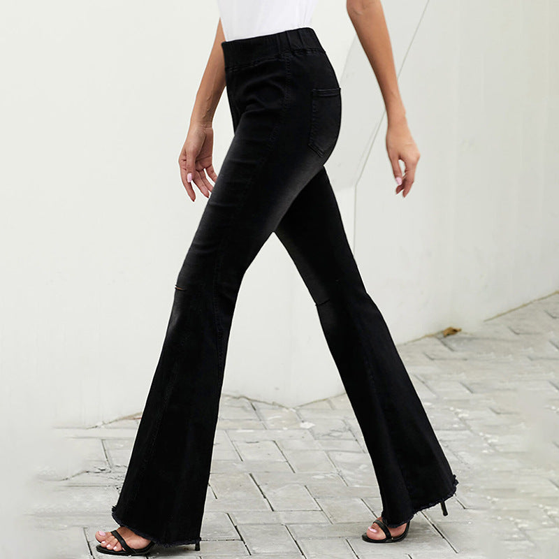 Modegeistige Damen Bootcut Jeans mit hoher Taille