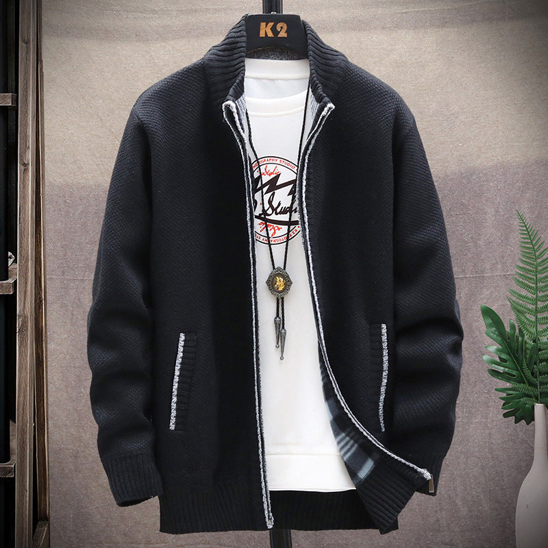 Herren Strickjacke mit Stehkragen und Taschen ModeGeist