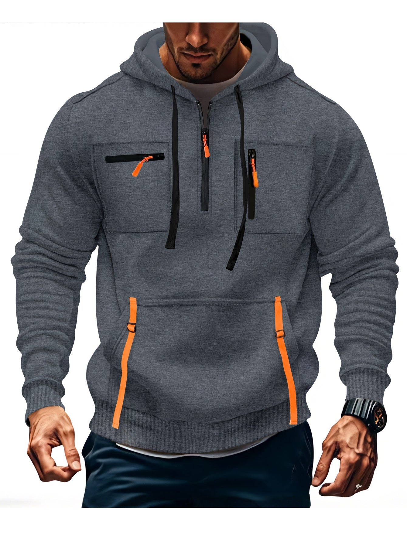 Herren modischer Kapuzenpullover mit funktionalen Reißverschlusstaschen ModeGeist