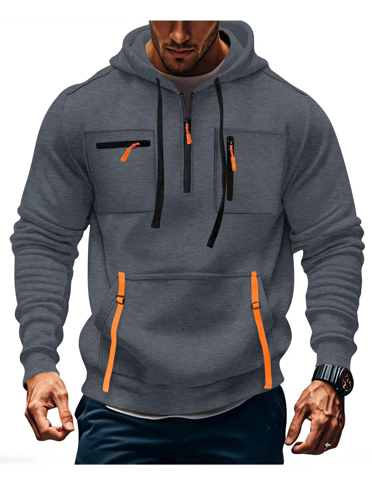 Herren modischer Kapuzenpullover mit funktionalen Reißverschlusstaschen ModeGeist
