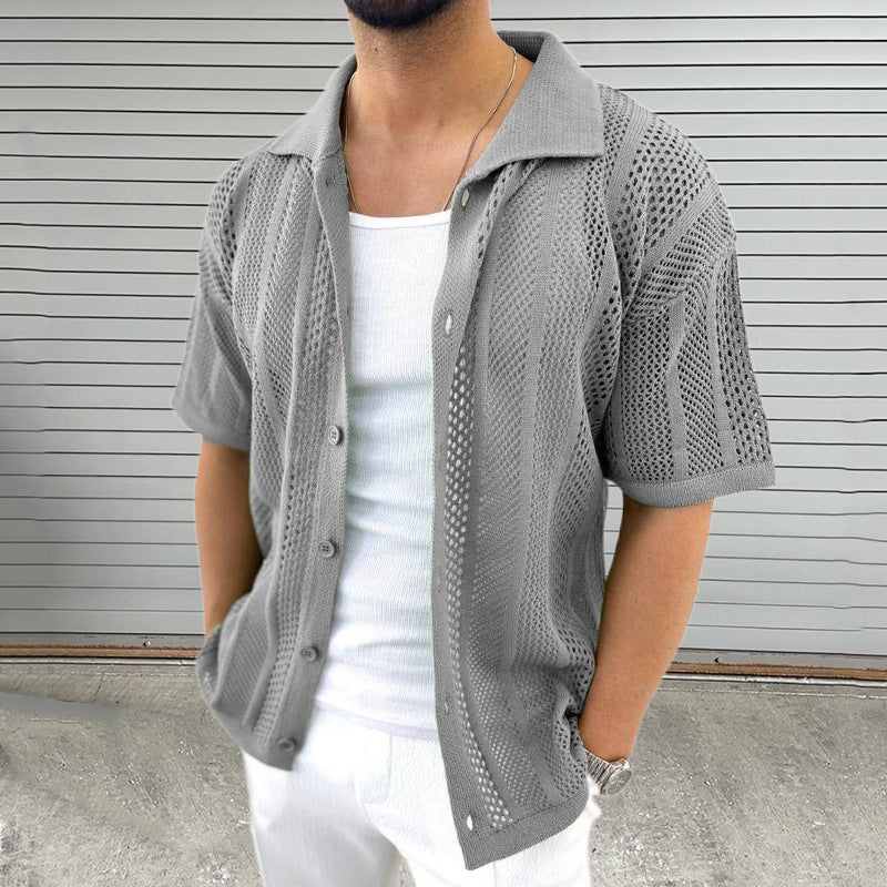 Lässiges Herren-Kurzarmhemd mit atmungsaktivem Hohlraum-Design