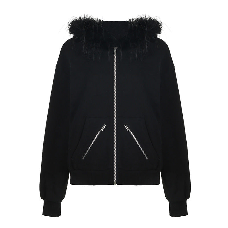 Damen warme Sweatjacke mit abnehmbarem Kunstfellkragen ModeGeist