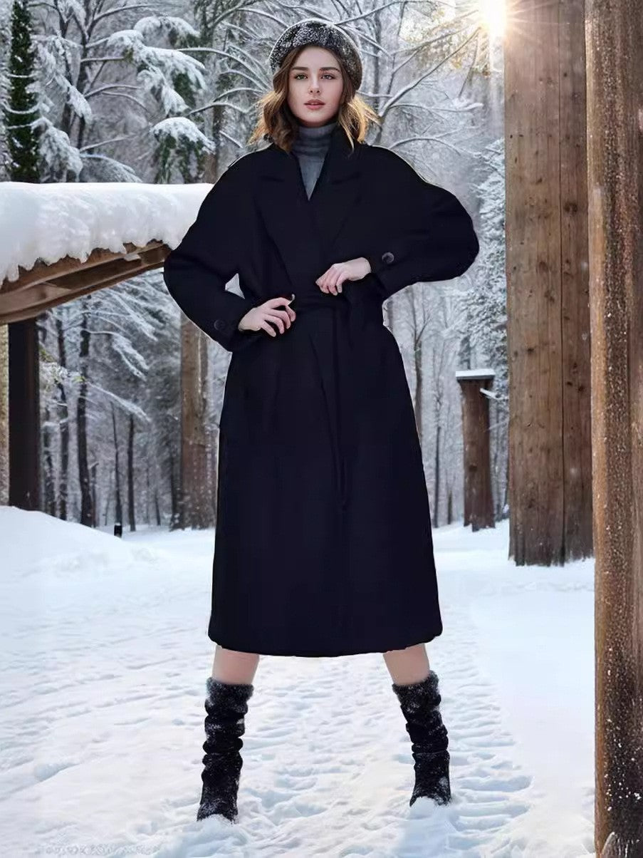 Damen eleganter Wollmantel mit Gürtel und weit geschnittenen Ärmeln ModeGeist