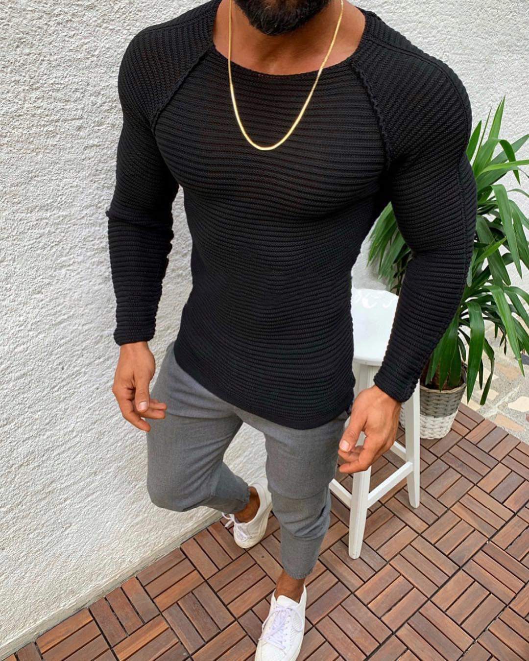 Herren Langarm Strickshirt mit eleganter Struktur ModeGeist