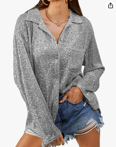 Damen Glitzernde Oversize-Bluse mit lässigem Schnitt ModeGeist