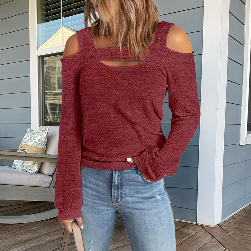 Damen modisches Longsleeve-Top mit Cut-Out-Details und Schulterfreiem Design ModeGeist
