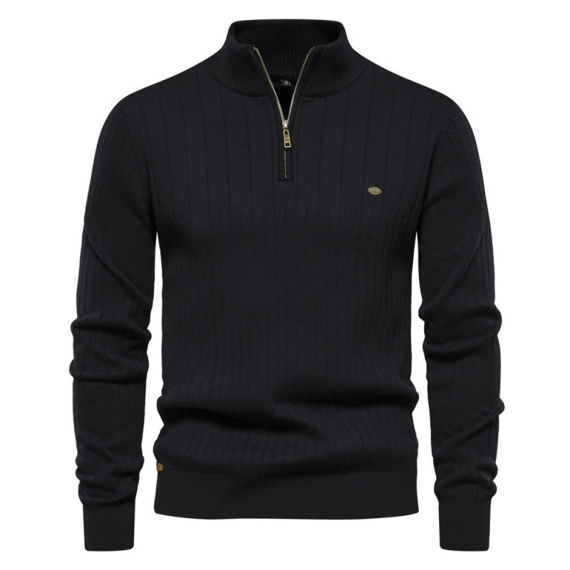 Herren Pullover mit halbem Reißverschluss und Rippstruktur ModeGeist