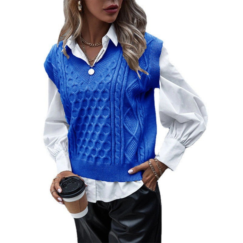 Damen Strickpullover mit Zopfmuster und V-Ausschnitt ModeGeist