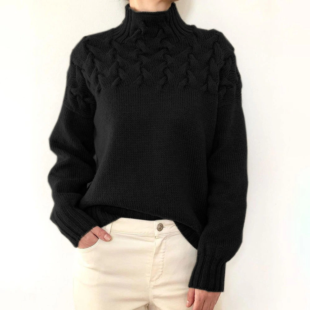 Damen Strickpullover mit hochgeschlossenem Kragen und trendigem Zopfmuster ModeGeist