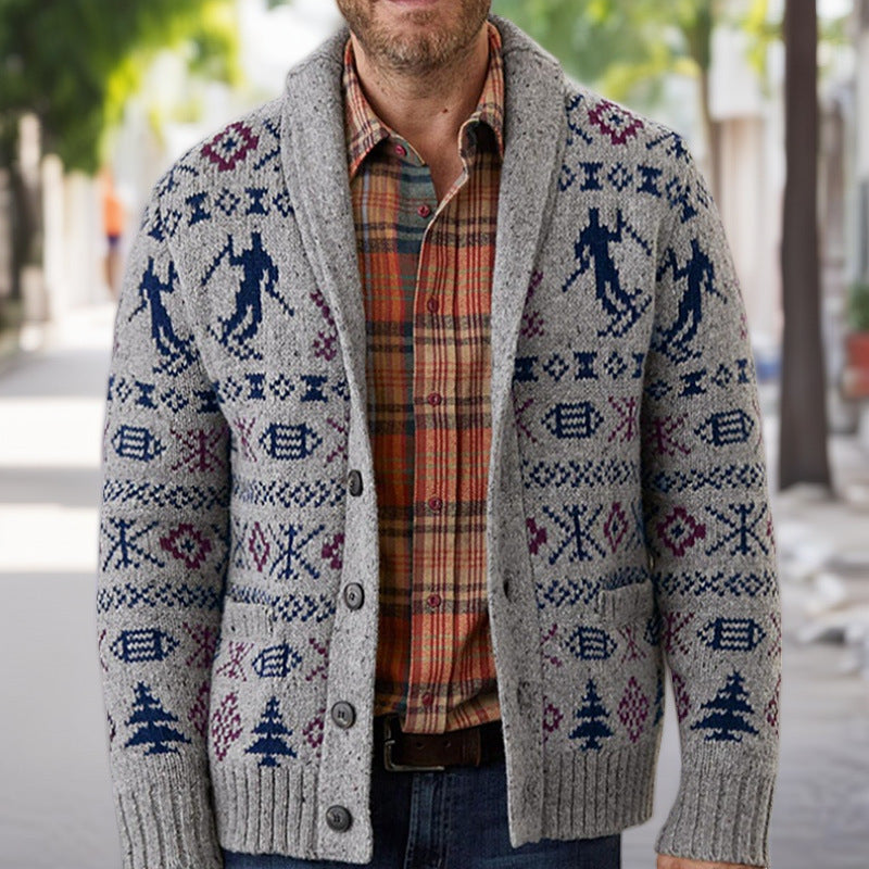 Herren Strickjacke mit traditionellem Muster und warmem Innenfutter ModeGeist