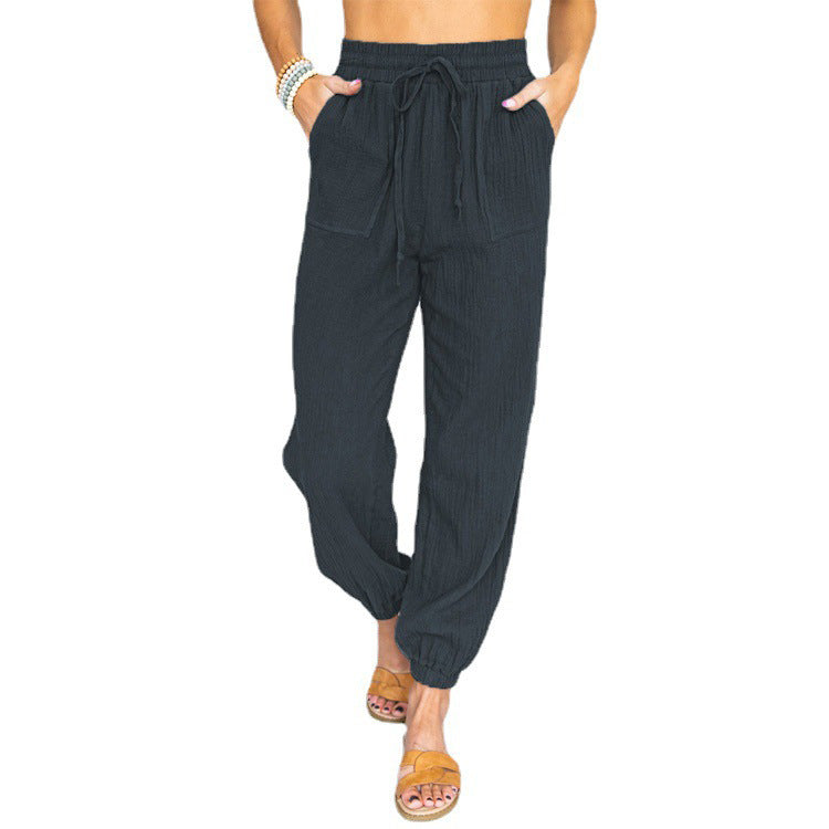 Damen luftige Freizeithose mit elastischem Bund und seitlichen Taschen ModeGeist