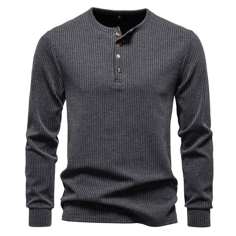Herren Langarm Henley Shirt mit strukturiertem Streifenmuster ModeGeist