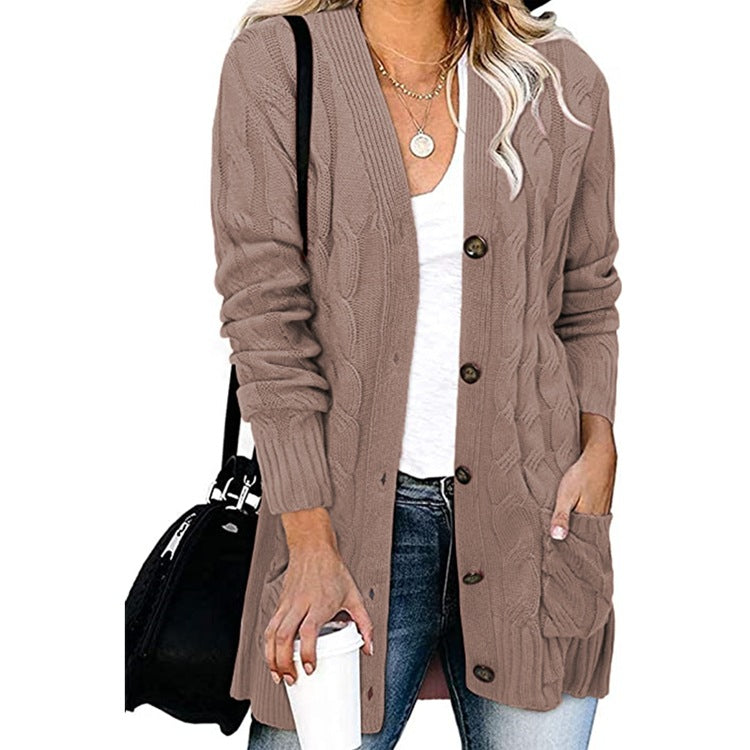 Damen Strickjacke mit Zopfdesign und praktischen Taschen ModeGeist