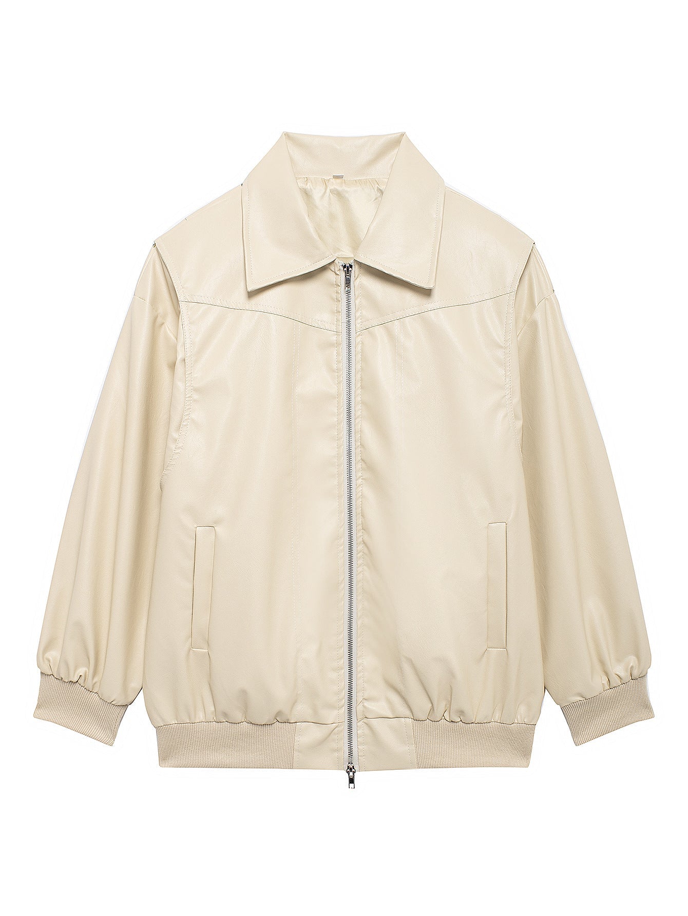 Damen Kunstlederjacke mit lässigem Schnitt und elastischem Saum ModeGeist