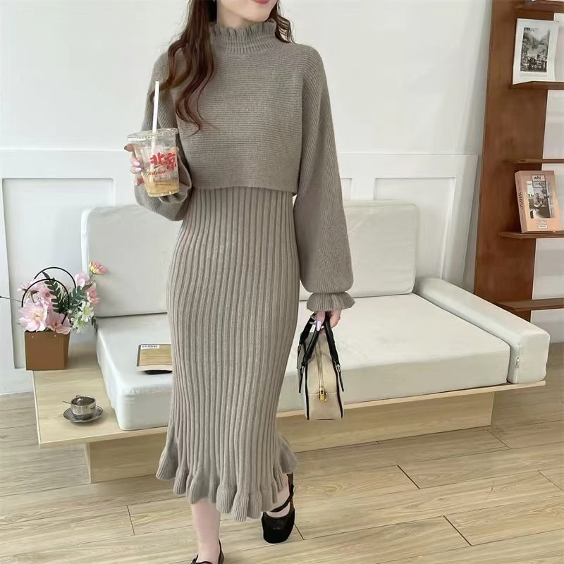 Damen Strickkleid mit hochgeschlossenem Kragen und Rippstruktur ModeGeist