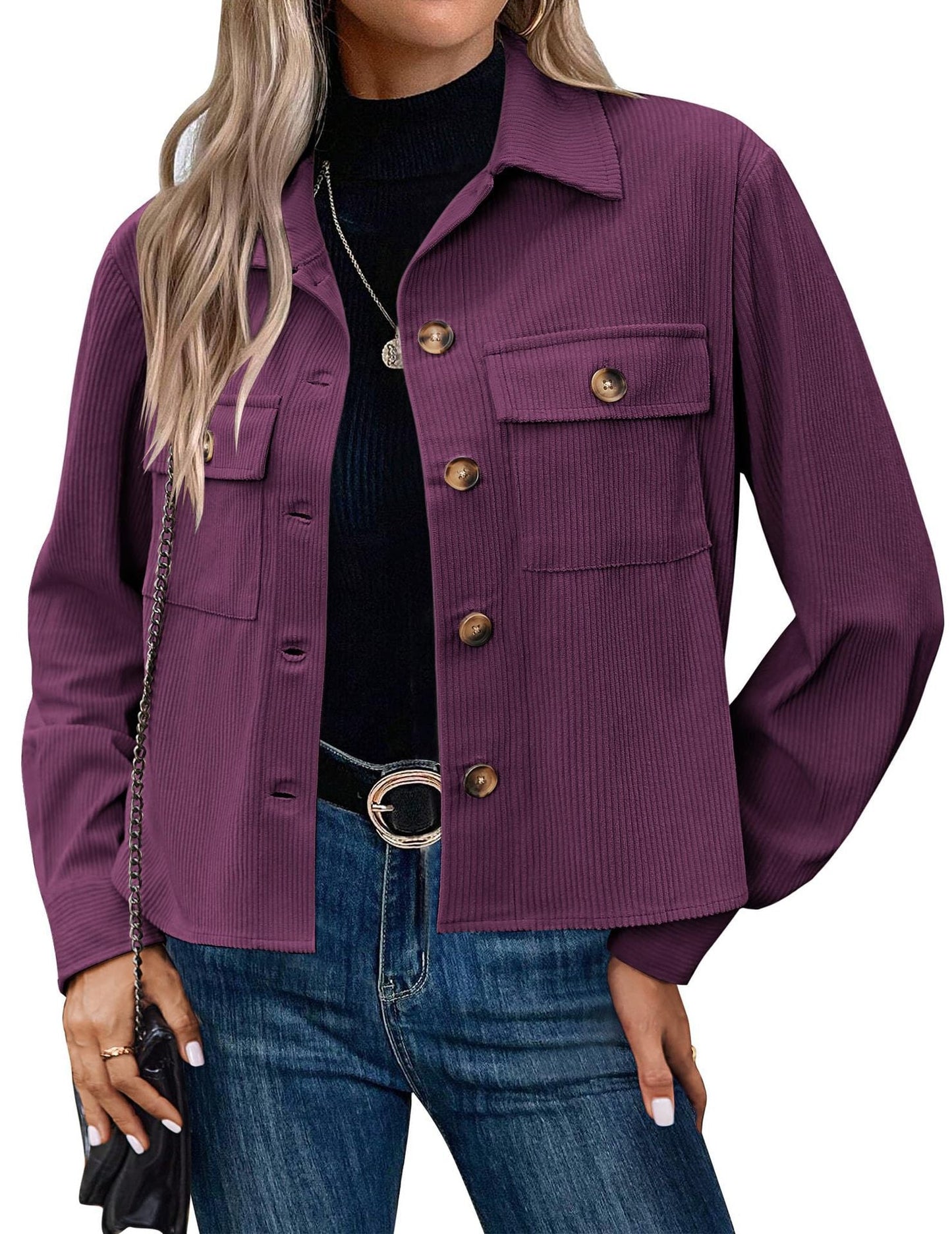 Damen Cordjacke mit zwei Brusttaschen ModeGeist