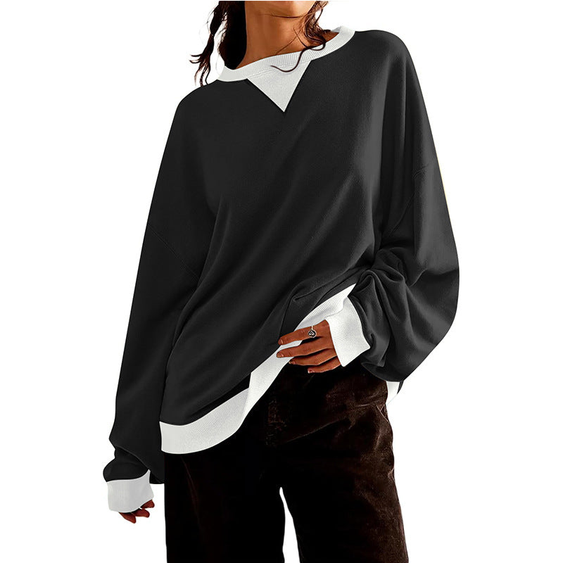 Damen lässiges Sweatshirt mit V-Ausschnitt und Kontrastbündchen ModeGeist