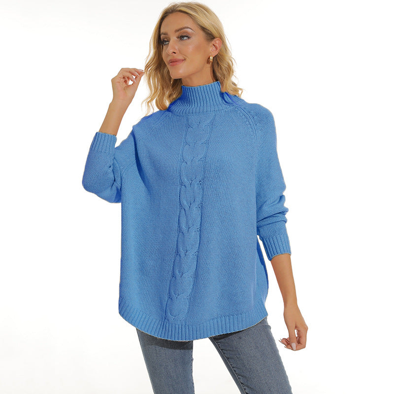 Damen Grobstrickpullover mit hohem Kragen und modernem Zopfmuster ModeGeist
